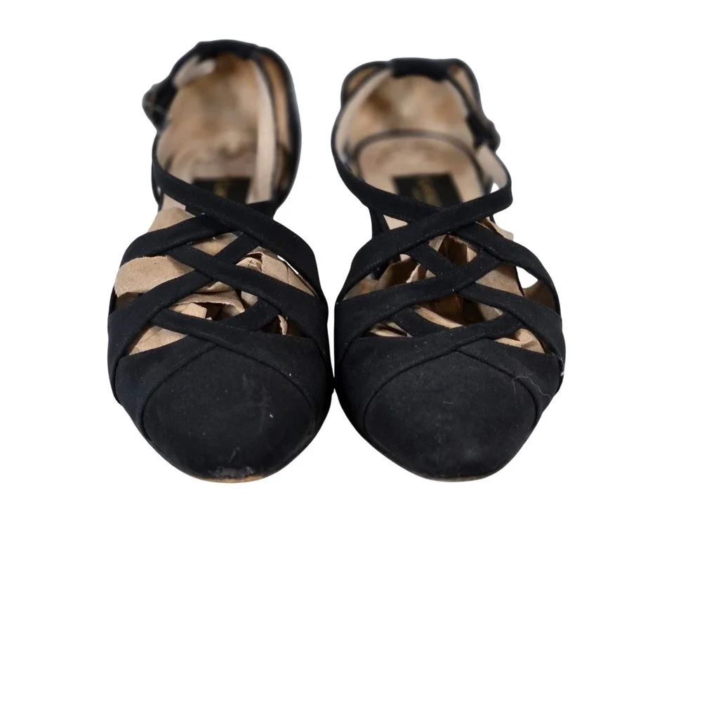 Classiques Entier Black Suede Leather‎ Heels Pointed Toe Strappy Dress Shoes
